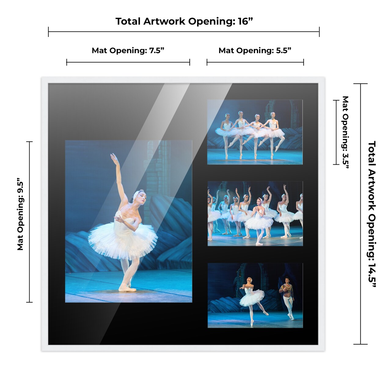 White Finish Collage Frame - Black Mat, 20 Frame Sizes to Choose From, UV Acrylic, Wall Hanging Hardware, Vertical or Horizontal Display